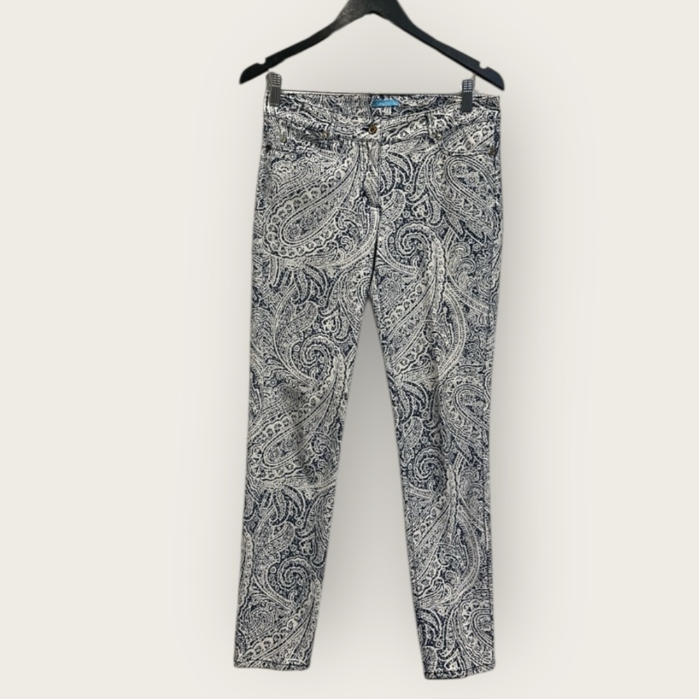 J. McLaughlin Blue and White Paisley Straight Leg Jeans